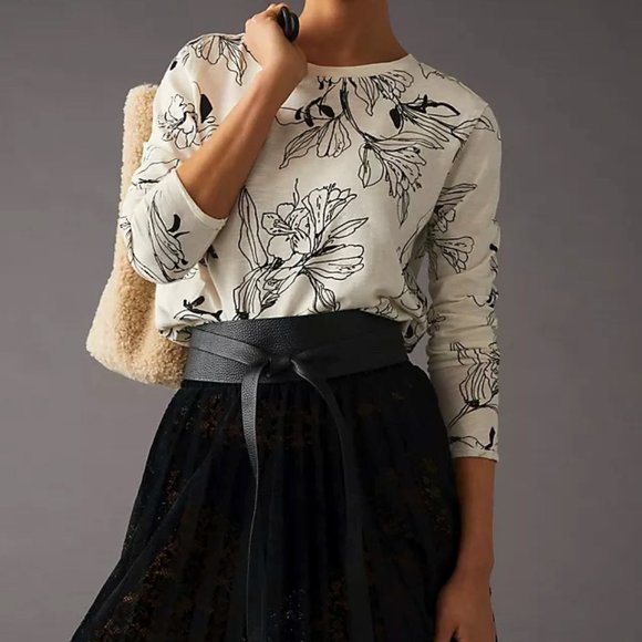 Maeve Long-Sleeve Printed Tee In Black and White - Picture 3 of 5